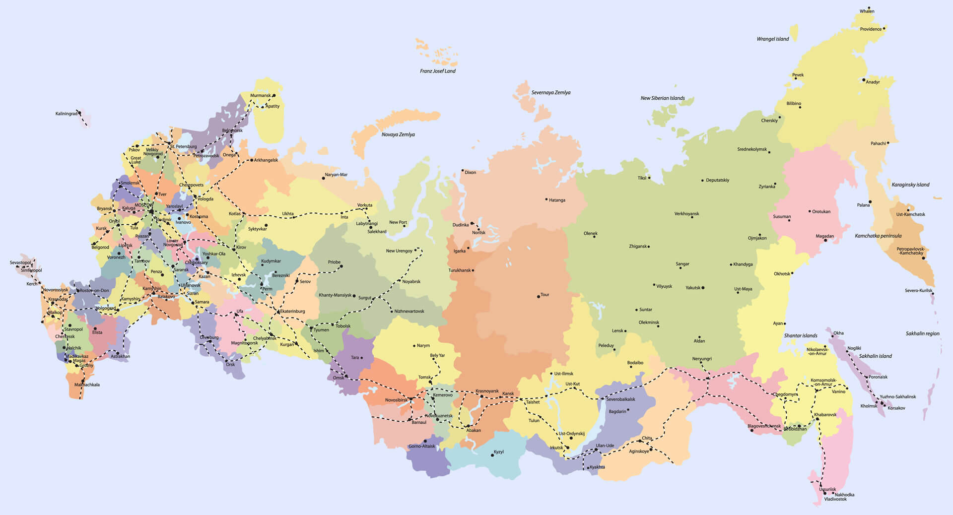 Detailed Map of Russia with Cities Regions